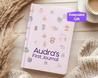 Primer diario personalizado para niñas, cuaderno con líneas, ideal como regalo para hija o nieta. Cuaderno de tapa dura.