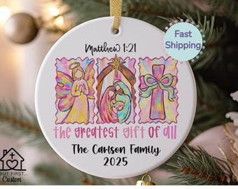 Adorno navideño familiar personalizado, el mejor regalo de todos, adorno navideño cristiano, adorno conmemorativo de Cristo, idea de regalo para pastor.