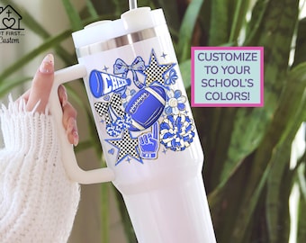 Vaso personalizado de 40 oz con asa para animadora. Botella de agua personalizada con nombre y equipo. Idea de regalo para entrenadora de animadoras. Regalo para mamá animadora.