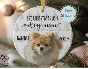 Adorno para la primera Navidad de tu perro, idea de regalo para mamá perruna. Adorno con foto de mascota de acuarela para la primera Navidad de tu perro.