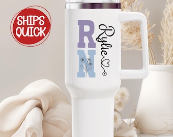Personalized Nurse 40oz Tumbler Gift For RN Appreciation Gift For Nurse 40 OZ Tumbler With Handle Nurse Graduation Gift With Birth Flower