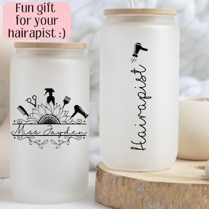 Gift For Hairstylist, Personalized Glass Cup With Straw For Hairdresser, Custom Hair Stylist Ice Coffee Cup, Hairstylist Glass Tumbler