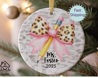 Regalo para maestros, regalo de Navidad personalizado, adorno para maestros, idea de regalo con nombre, regalos de agradecimiento para maestros, recuerdo navideño, coqueta de cerámica.