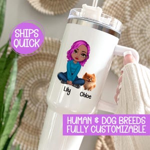 Personalized Dog Mom Tumbler, Custom Dog Mom 40oz Tumbler With Handle Gift For Dog Lover Pet Owner Gift With Name Dog Cartoon Mug Chibi Dog