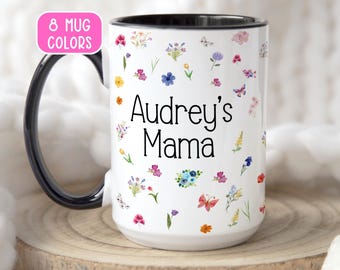 Gepersonaliseerde bloemen koffiemok voor moeder Aangepaste moedermok met kindernamen Schattige bloemen Mamamok Moederdagcadeau voor mama van kinderen Cadeau voor moeder