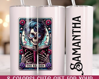 Personalized Book Lover Tumbler, Gift For Book Lover, Gift For Booktrovert, Custom Name Gift For Book Reader, Tarot Card Reader Tumbler