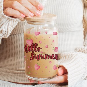 Personalized Vacation Glass Tumbler, Strawberry Tumbler, Custom Strawberry Iced Coffee Cup, Personalized Tumbler With Strawberries