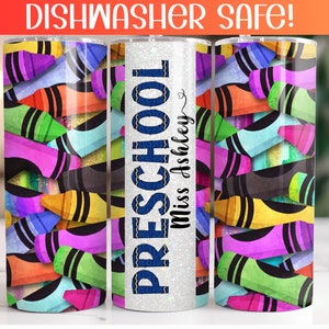 Personalized KindergartenTeacher Tumbler, Kindergarten Teacher Gift From Student, Custom Name Tumbler With Crayons, Travel Mug For Teacher