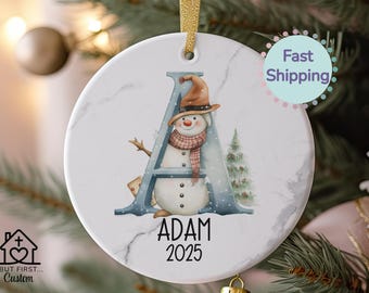 Name Ornament For Kids Letter Ornaments For Child Custom Initial Ornament Snowman Monogram Ornament Christmas Tree 2025 Snowman Ornament