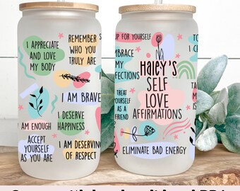 Personalized Daily Reminders Iced Coffee Cup, Mental Health Awareness Tumbler, Custom Daily Affirmations Glass Tumbler, Gift For Best Friend