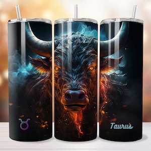 Taurus Zodiac Tumbler Wrap Sublimation for 20 oz Skinny Straight Tumbler - Astrology Sign Design - Digital Download, PNG Format, 300 dpi