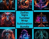 Zodiac Signs Tumbler Wrap Sublimation Bundle - Astrology-inspired Designs for 20 oz Skinny & Tapered Tumblers - Digital Download, 300 dpi