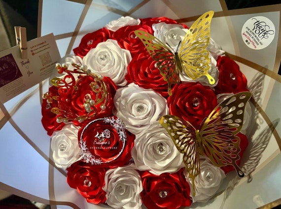 LCUHAVA 30 Rote Glitzer Rosen - Künstlicher Blumenstrauß Mit Schmetterlingen