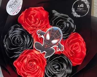 Spiderman 7 Eternal rose bouquet, eternal flower bouquet, forever roses, roses, flowers, forever flowers, satin ribbon.