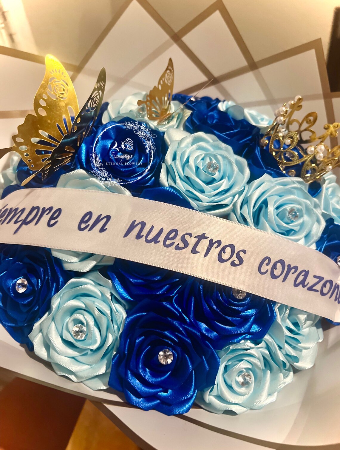 24 W/ribbon Message & Crown eternal Rose Bouquet, Eternal Bouquet, Eternal Flowers,forever