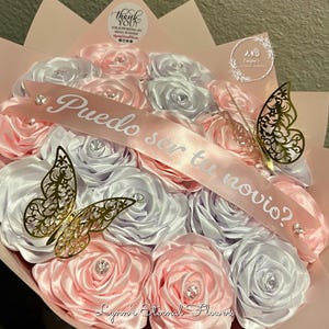 Satin ribbon bouquet, forever flower bouquet, eternal roses, roses, flowers, satin ribbon, ever lasting flower bouquet, quince, engagement