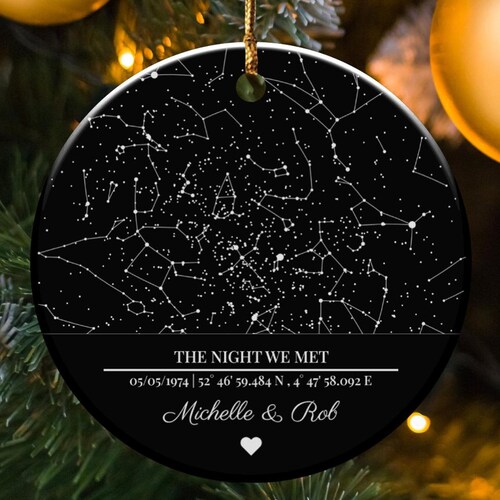 Custom Constellation Star Map Ceramic Ornament, Personalized Double Sided 29th Couple Anniversary Photo Keepsake Xmas Gift For Husband Wife