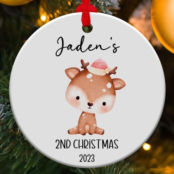 Personalized 2ND Christmas Ornament Boy, Custom Child My Second Xmas Cute Deer Ornament, Babys Name Present 1st,3rd,4th Gift For Parents