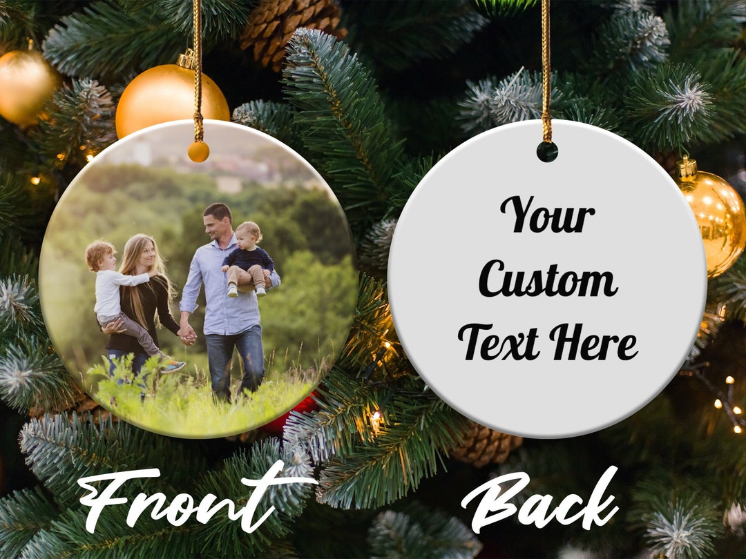 Custom Text 2 Sided Ceramic Photo Ornament, Two Sided Family Xmas