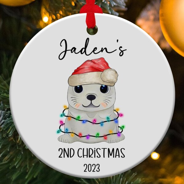 Personalized 2ND Christmas Ornament Boy, Custom Child My Second Xmas Seal Ornament, Babys Name Present 1st,3rd,4th Gift For Parents