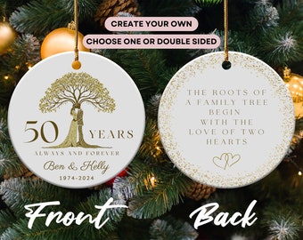 50th Anniversary Ornament, Personalized Golden Custom Name Years Mr Mrs Marriage Gift For Couple And Parents, Gold 50th Anniversary Present