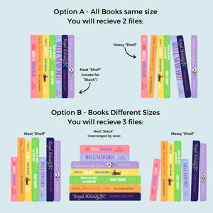 Peut inclure: Deux fa&ccedil;ons diff&eacute;rentes d'afficher une collection de livres broch&eacute;s color&eacute;s. La premi&egrave;re option montre les livres dispos&eacute;s soigneusement sur une &eacute;tag&egrave;re, tandis que la deuxi&egrave;me option montre les livres empil&eacute;s de mani&egrave;re plus d&eacute;contract&eacute;e. Les livres ont des titres comme "Royal Holiday", "Well Matched", "Take a Hint", "People We Meet on Vacation", "Love, Theoretically", "Red, White & Royal Blue", et "Unfortunately Yours".