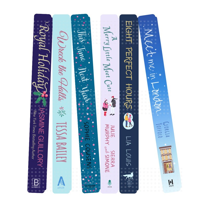 Peut inclure: Une pile de six livres broch&eacute;s avec des couvertures color&eacute;es et des titres. Les titres sont "Royal Holiday", "Wreck the Halls", "This Time Next Year", "A Merry Little Meet Cute", "Eight Perfect Hours", et "Meet me in London".