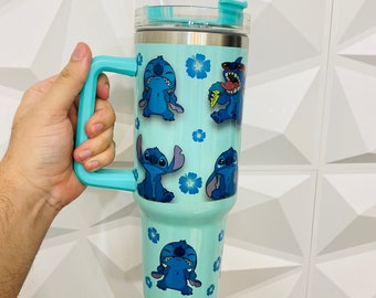 Customized 40oz dupe magic Park tumbler characters  cute blue alien ohana