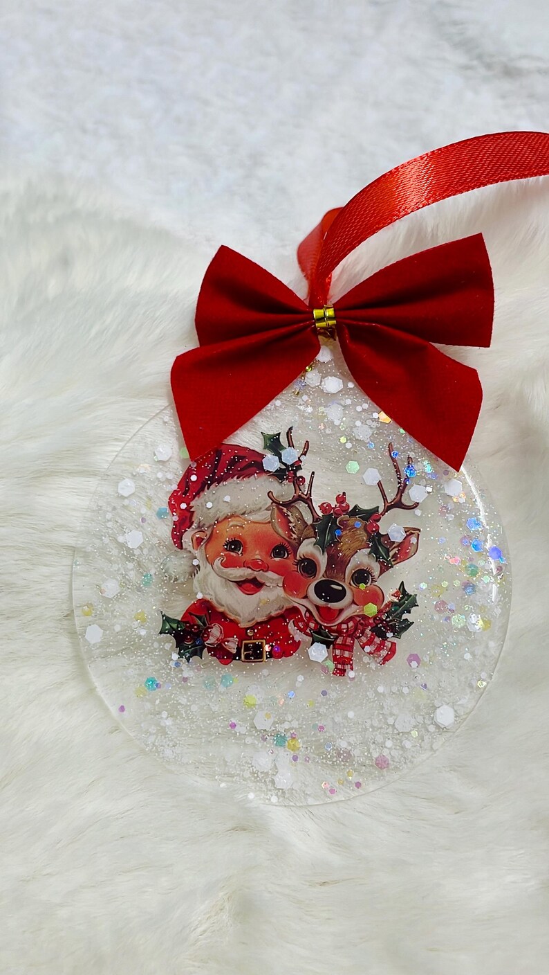 Beautiful and Cutie Santa and Reindeer Glitter Ornament Handmade ...