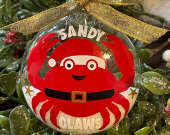 Beachy Christmas Ornmanet- Beach-themed Christmas Ornament- Sandy Claws- Christmas Crab- Beach House Tree Decorations-