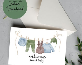 Welcome Sweet Baby Printable Card, Instant Download