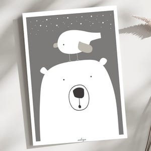Póster de pared ilustrado para decorar la habitación de tu hijo o bebé, El Oso Polar 1