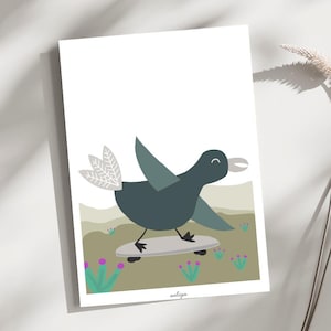 Póster con animales para decorar la habitación de tu hijo o bebé, titulado El Monopatín