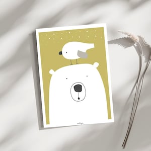 Ilustración de póster para decorar la habitación de un niño o bebé, titulada El oso polar