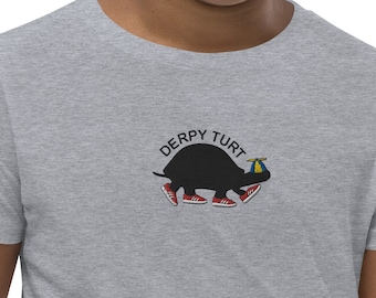 T-shirt tortue brodé pour les jeunes, Derpy Turt, Derpy Turtle, Chemise tortue drôle, Chemise pour enfants, T-shirt jeunesse, Chemise tortue unique