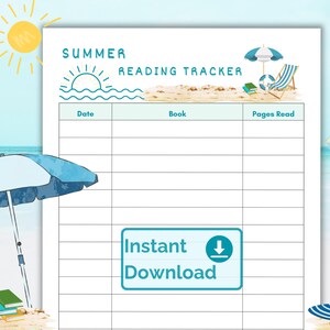Seguimiento de lectura de verano: registre su lectura de verano con esta lista imprimible con temática costera, tamaño carta de EE. UU.