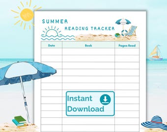 Seaside Summer Reading Tracker: afdrukbaar boekenlogboek (US Letter) (digitale download)