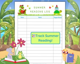 Zomerleeslogboek voor kinderen: afdrukbare tracker kikker en schildpad (US Letter) (directe download)