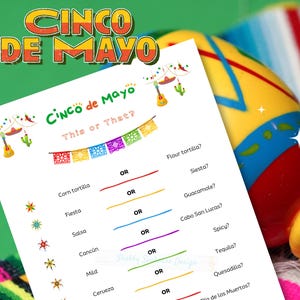 Cinco de Mayo Game - This or That, Would You Rather, Fun, Printable Party Game for a Fiesta with Friends or Family