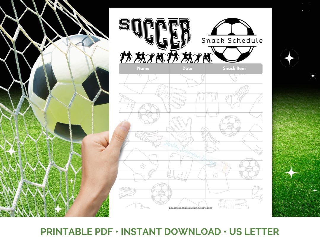 Soccer Snack Schedule Sign up Sheet: Team Practice & Game Days (instant ...