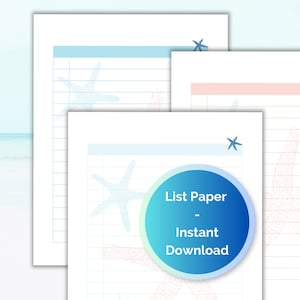 Conjunto de papelaria Seaside - Papel para lista de estrelas do mar para impressão, download instantâneo, lista de tarefas costeiras, tema de praia, tamanho de carta dos EUA, 3 designs