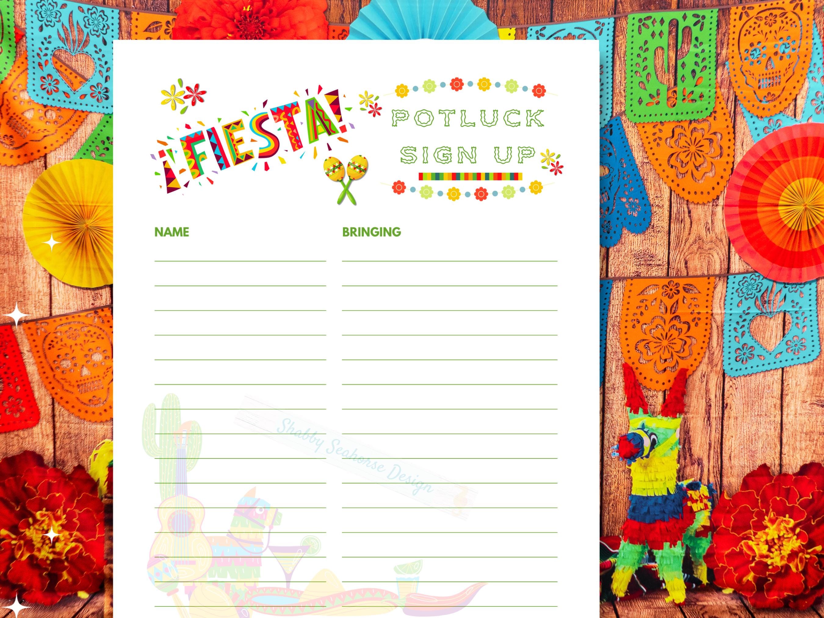 Potluck Name Sticker Printable Fiesta Potluck Sign up Sheet: Printable Party Planner (digital Download ...
