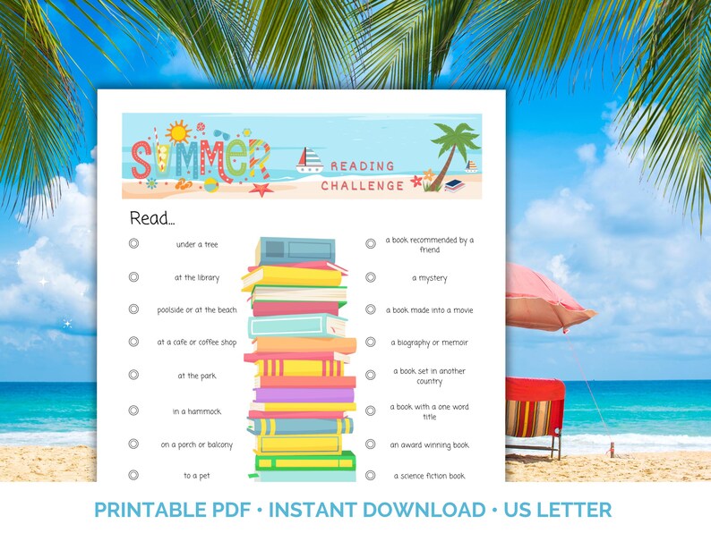 Beach Summer Reading Challenge: Printable Adventure Sheet (US Letter ...