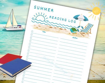 Leeslogboek zomer aan zee: afdrukbare boekentracker (US Letter)