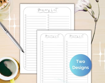 Minimalist Grocery List Printable: Shopping Checklist, 2 Designs (US Letter) (Digital Download)