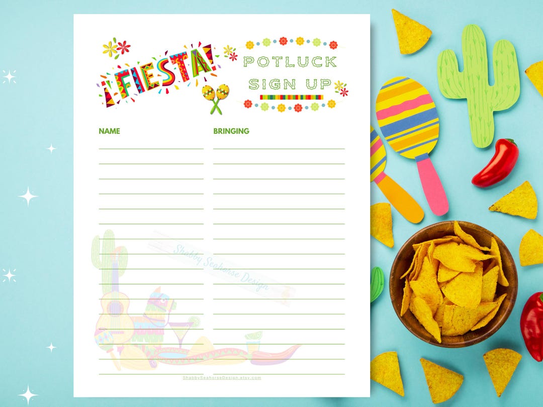 Potluck Name Sticker Printable Fiesta Potluck Sign up Sheet: Printable Party Planner (digital Download ...