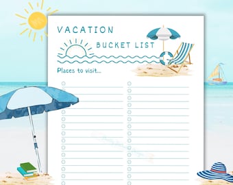 Seaside Vacation Bucket List Printable: Travel Planner (US Letter)