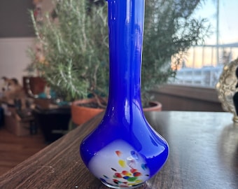 Jarrón vintage de vidrio artístico con volantes en la parte superior, 19 cm de alto