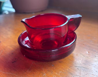 Juego de cremeras de vidrio rojo rubí “Penny Line” de Paden City – Depression Glass
