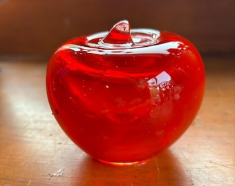 RUBY RED Blenko Hand Blown Art Glass Apple Paperweight vintage